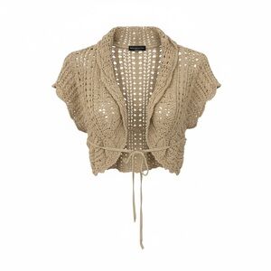 MNG Mango Casual Sportswear Crochet Knit Tie Cardigan Beige Size M Boho